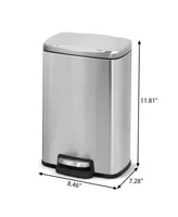 Mega Casa 1.3 Gal./5 Liter Rectangular Stainless Steel Step-on Trash Can for Bathroom and Office