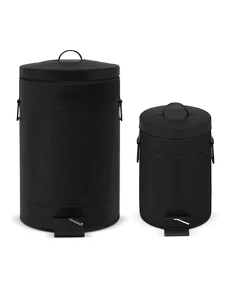 3.2 Gal./12 Liter and 0.8 Gal./3 Liter Old Time Style Round Black Color Metal Step-on Trash Can Set
