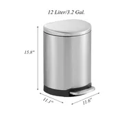 Mega Casa 3.2 Gal./12 Liter Stainless Steel Semi-round Step-on Trash Can for Bathroom and Office