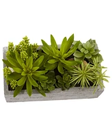 Nearly Natural Artificial Succulent Garden with Concrete Planter