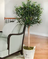 Nearly Natural 4.5' Olive Topiary Artificial Tree in European Barrel Planter