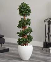 Nearly Natural 4' English Ivy Topiary Uv-Resistant Indoor/Outdoor Artificial Tree in White Oval Planter