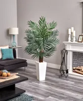 Nearly Natural 5.5' Areca Palm Artificial Tree in White Tower Planter