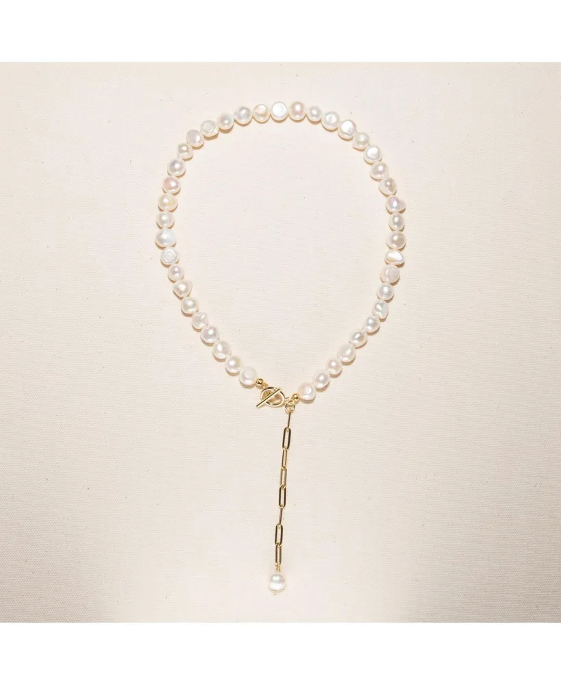 18K Gold Plated Paper Clip Chain with Freshwater Pearls