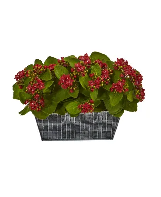 Nearly Natural 14in. Kalanchoe Artificial Plant in Black Embossed Planter