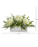 Nearly Natural 15in. Hydrangea and Eucalyptus Artificial Arrangement in White Vase