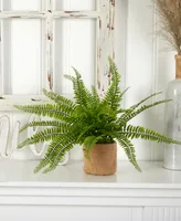 Nearly Natural Boston Fern w/Burlap Planter, Set of 2