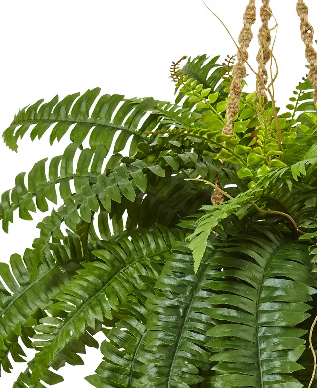 Nearly Natural Boston Fern Silk Plant with Wicker Basket