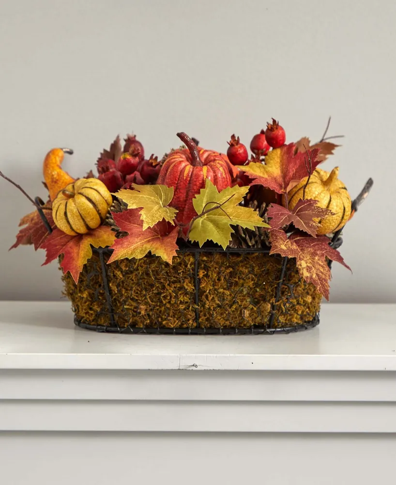 Nearly Natural Large Pumpkin, Gourd, Berry and Maple Leaf Artificial Arrangement