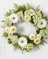 Nearly Natural 24" Mixed Daisies and Ranunculus Wreath