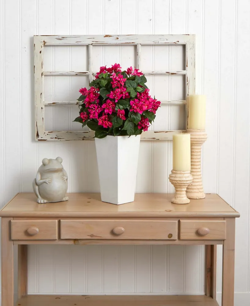 Nearly Natural Bougainvillea Artificial Plant in White Tower Planter