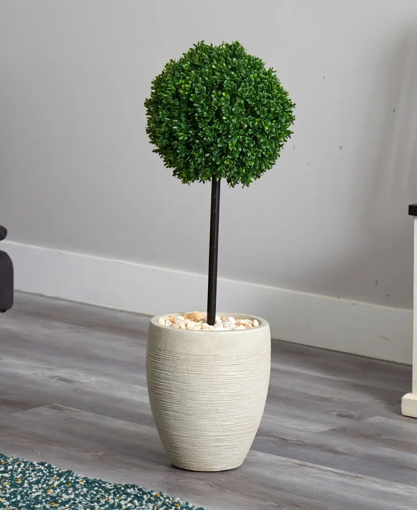 Nearly Natural 3' Boxwood Ball Topiary Artificial Tree in Oval Planter Uv Resistant