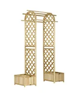 Outsunny Garden Arch, 2 Wood Trellis Sides, 2 Planter Boxes for Climbing Plants or Flower Pots, 7.5' Arbor Archway for Outdoor Wedding, Garden, Decora