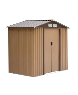 Outsunny 7 ft x 4 ft Outdoor Galvanized Metal Garden Storage Shed with Doors,