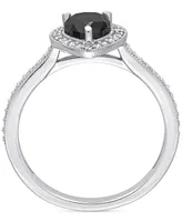 Black Diamond (1 ct. t.w.) & White (1/4 Pear-Cut Halo Engagement Ring 14k Gold