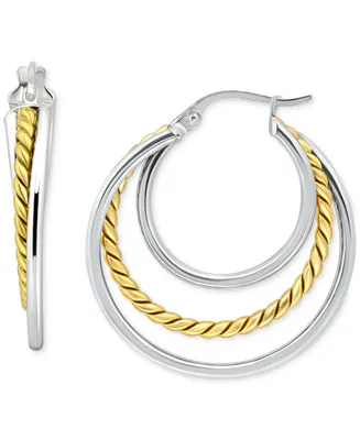 Giani Bernini Triple Small Hoop Earrings in Sterling Silver & 18k Gold-Plate, 1", Created for Macy's - Two