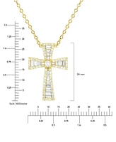 Cubic Zirconia Baguette & Round Cross 18" Pendant Necklace