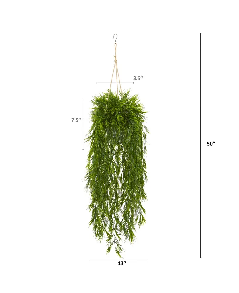 Nearly Natural 50" Mini Bamboo Artificial Plant in Hanging Metal Bucket