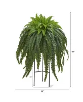 Nearly Natural 44in. Boston Fern Artificial Plant in Stand Black Planter