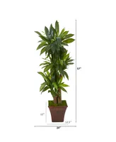 Nearly Natural 57in. Corn Stalk Dracaena Artificial Plant in Brown Planter Real Touch