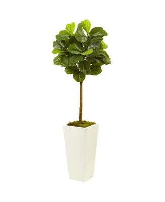 Nearly Natural 4.5' Fiddle Leaf Fig Real Touch Tree in White Planter