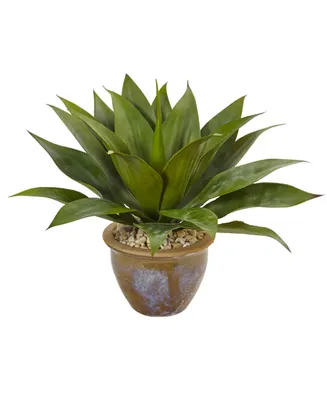 Nearly Natural Agave Artificial Plant in Glazed Clay Pot