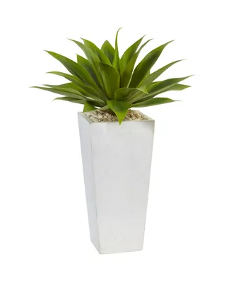 Nearly Natural Agave Artificial Plant in White Planter