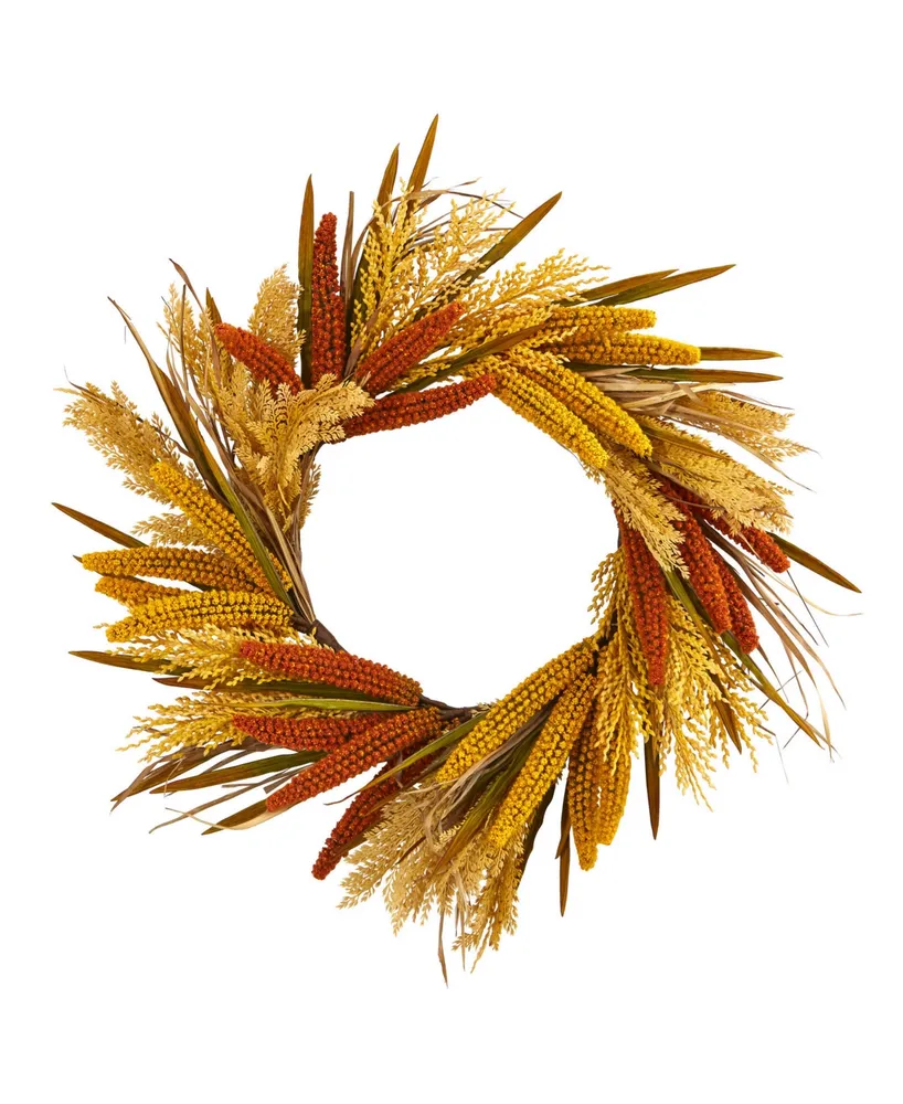 Nearly Natural 25" Sorghum Harvest Artificial Wreath