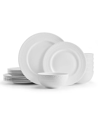 Mikasa Embossed Crown Bone China 18 Piece Dinnerware Set, Service for 6