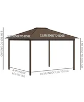 Outsunny 10' x 12' Hardtop Gazebo with Netting and Curtains, Galvanized Steel Roof, Hardtop Cover, Hook for Decorations, Light Weight Rust Resistant A