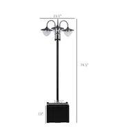 Outsunny 74.5" 3-head Solar Lamp Post Street Light with Planter, Automatic-on, 10 Hour Max Outdoor Ready Led Lighting, Black