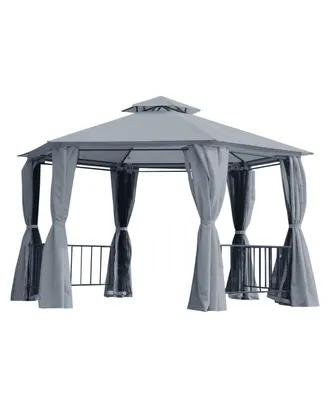 Outsunny 13' x 13' Patio Gazebo, Double Roof Hexagon Outdoor Gazebo Canopy Shelter w/ with Netting & Curtains, Solid Steel Frame for Garden, Lawn, Bac