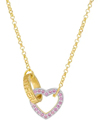Lab-Grown Pink Sapphire & Mother Interlocking Heart & Ring 18" Pendant Necklace (1/5 ct. t.w.) in Sterling Silver & 14k Gold-Plate