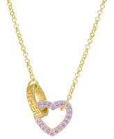 Lab-Grown Pink Sapphire & Mother Interlocking Heart & Ring 18" Pendant Necklace (1/5 ct. t.w.) in Sterling Silver & 14k Gold-Plate