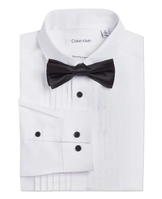 Calvin Klein Big Boys Husky Tuxedo Shirt and Bow Tie Box Set