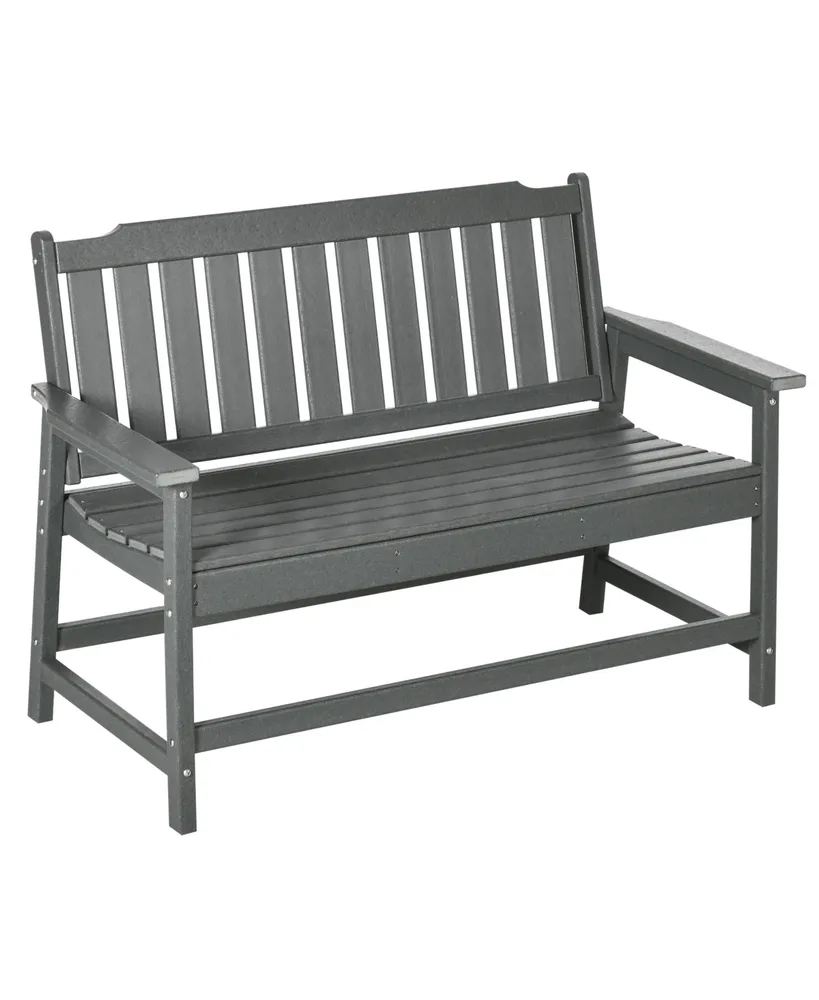 Outsunny Outdoor Bench, Waterproof Garden Bench with Backrest and Armrests, Slatted Plastic Patio Loveseat for Lawn, Yard, Balcony, Porch, Dark Gray