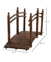 Outsunny 7.5' Fir Wood Garden Bridge Arc Walkway with Side Railings, Perfect for Backyards, Gardens, & Streams, Carbonized