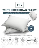 Pillow Guy White Goose Down Firm Density Pillow with 100% Certified Rds Down and Removable Pillow Protector, Jumbo Size - Set of 2, Full/Queen