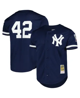 Men's Mitchell & Ness Mariano Rivera Navy New York Yankees Cooperstown Collection Mesh Batting Practice Button-Up Jersey
