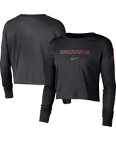 Women's Nike Black Arkansas Razorbacks 2-Hit Cropped Long Sleeve Logo T-shirt