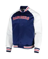 Men's Mitchell & Ness Blue, White New York Rangers Primetime Raglan Satin Full-Snap Jacket