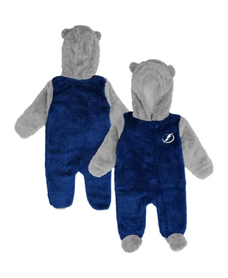 Newborn and Infant Boys and Girls Blue Tampa Bay Lightning Game Nap Teddy Fleece Bunting Full-Zip Sleeper