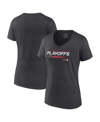 Women's Fanatics Charcoal Minnesota Wild 2022 Stanley Cup Playoffs Playmaker V-Neck T-shirt