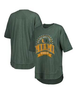 Women's Pressbox Heather Green Miami Hurricanes Vintage-Like Wash Poncho Captain T-shirt