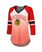 Women's G-iii 4Her by Carl Banks Red Chicago Blackhawks Lead Off Tri-Blend Raglan 3/4-Sleeve V-Neck T-shirt