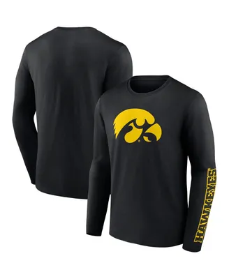 Men's Fanatics Black Iowa Hawkeyes Double Time 2-Hit Long Sleeve T-shirt