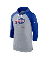 Men's Nike Heather Gray, Royal Buffalo Bills Raglan 3/4-Sleeve Pullover Hoodie
