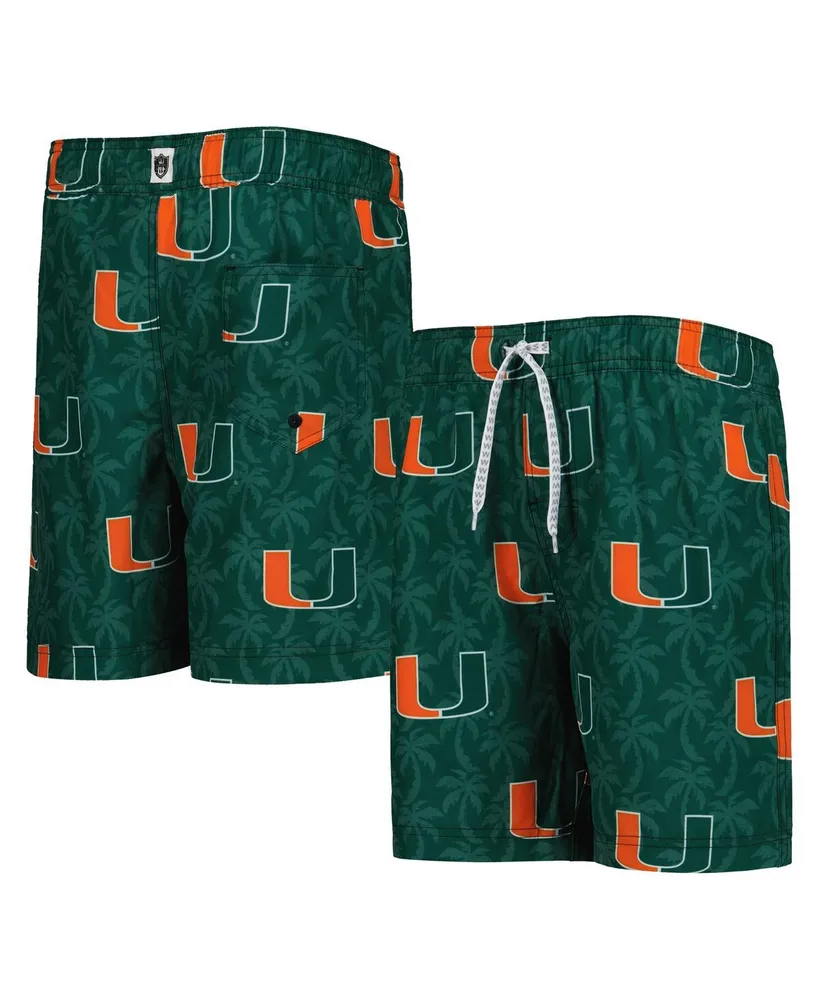 Big Boys and Girls Wes & Willy Green Miami Hurricanes Palm Tree Swim Shorts