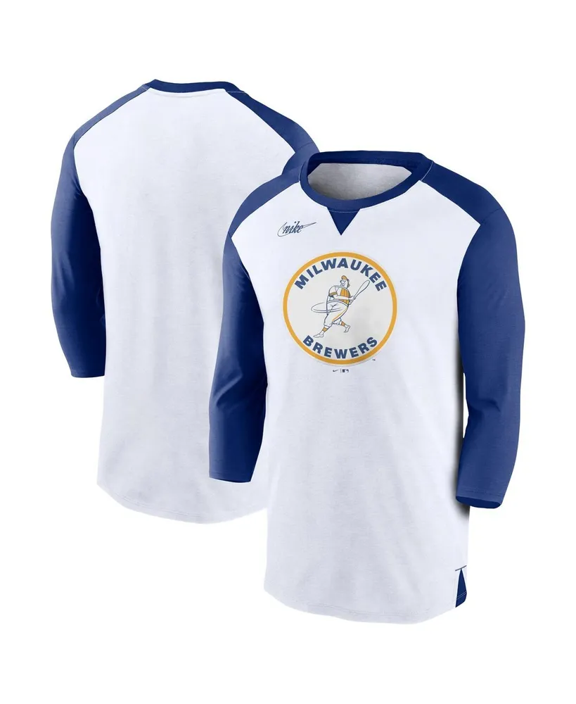 Men's Nike White, Royal Milwaukee Brewers Rewind 3/4-Sleeve T-shirt