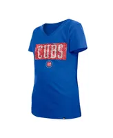 Big Girls New Era Royal Chicago Cubs Flip Sequin Team V-Neck T-shirt